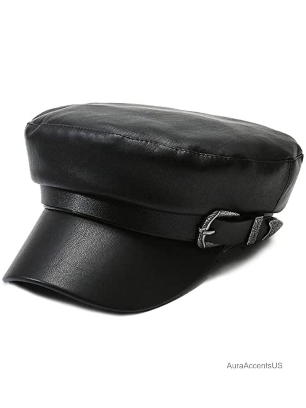 PU Leather Newsboy Cap Fiddler Hat Vintage Visor Beret